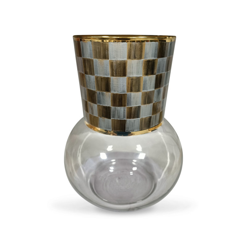 Sky Check Glass Vase, Gold/White/Clear