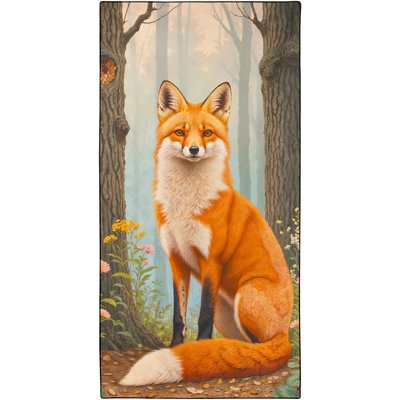 Red Fox Beach Towel Oversized 30" x 63", Misty Forest Animal Print, Thin Lightweight Sand Free Quick Dry Microfiber Towels for Beach Yoga Camping Travel