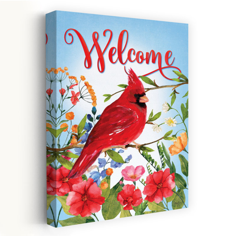 Art floral contemporain, bienvenue, cardinal, H 24 po x l 16 po