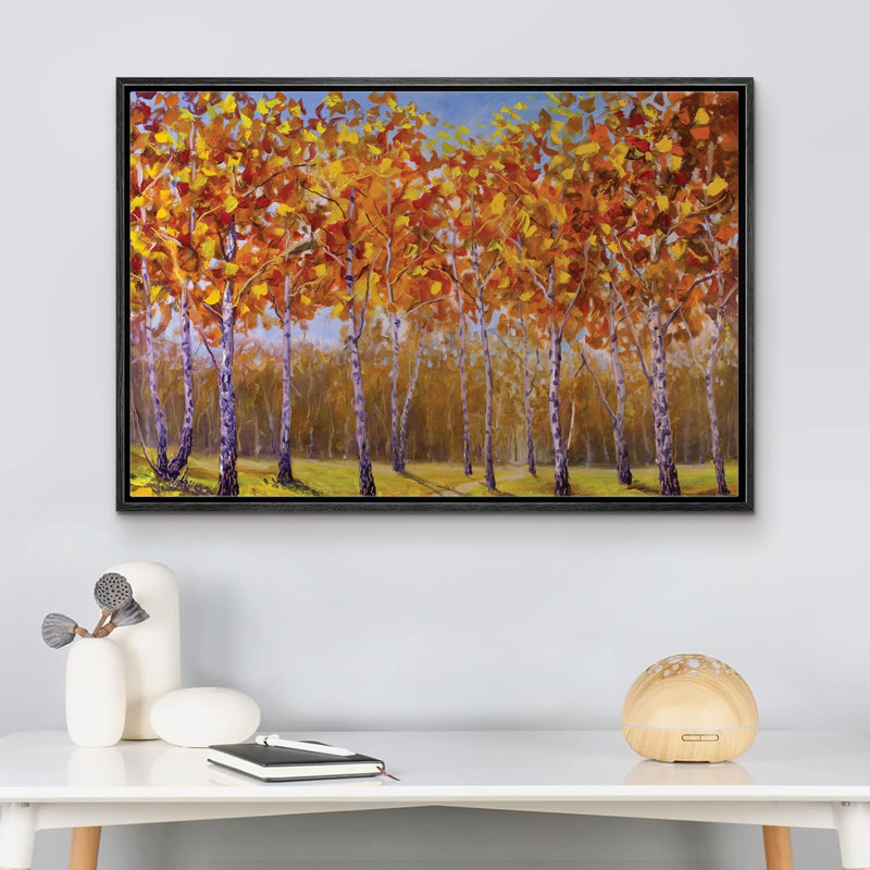 Décoration murale abstraite arbres de forêt abstraits avec feuilles jaunes en forêt, Naturel, H 24 po x l 36 po