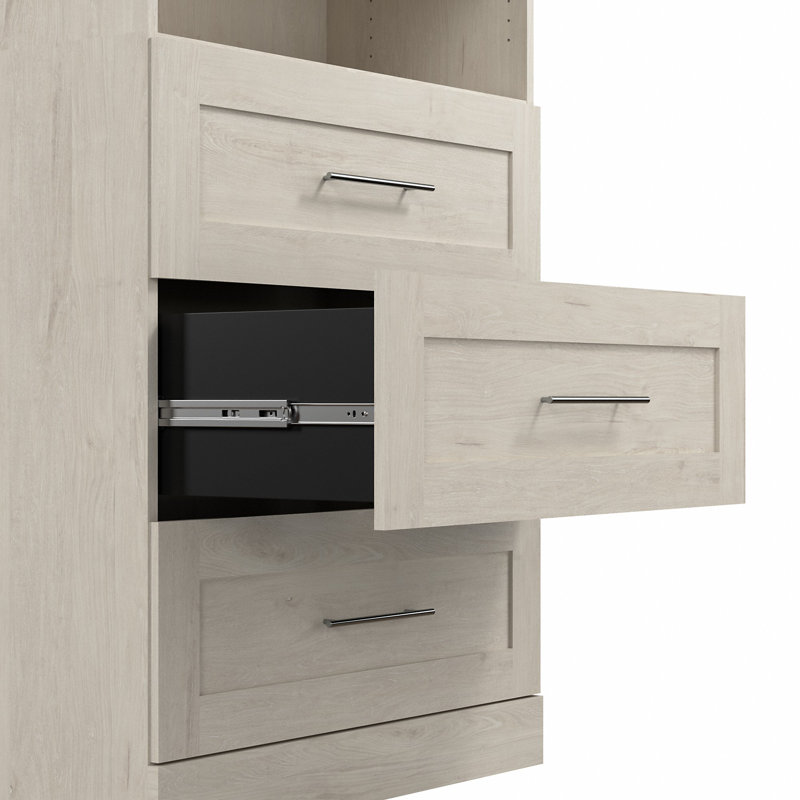 Arlex 86" W Closet Organization System with Drawers, Linen White Oak