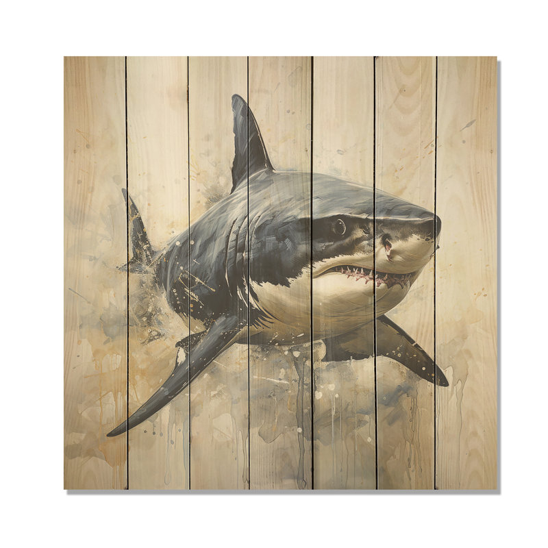 Grey Shark Shadows I - Coastal Animal On Wood Print, 15" H x 15" W