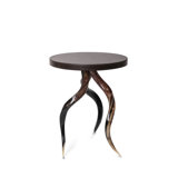 Polished Horn End Table with Embossed Brown Leather Top