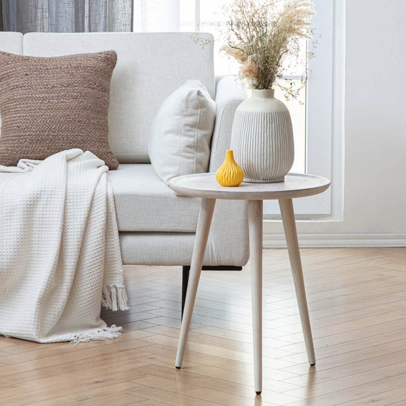 Morant 3 Legs Solid Wood Side Table, Whitewash