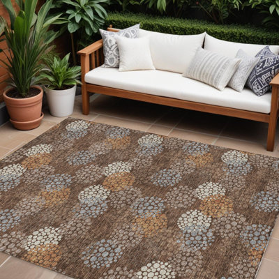 Tapis intérieur lavable à pois brun et ivoire 10 pi x 14 pi