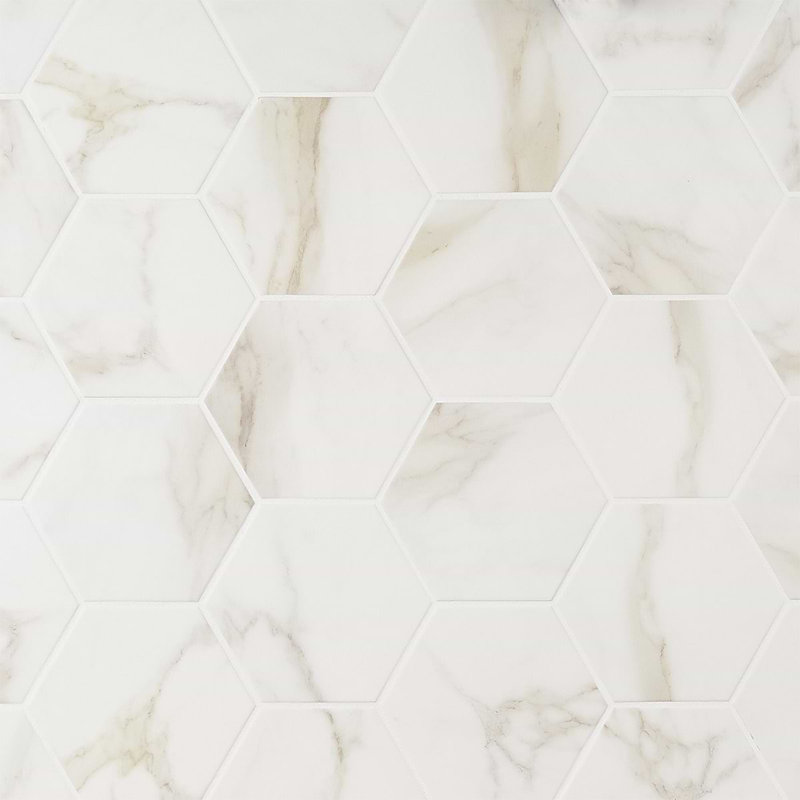 Amalfi 6” Hexagon Porcelain Tile, Matte Calacatta