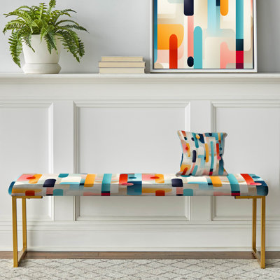 Contemporary Abstraction - Banc rembourré géométrique doré