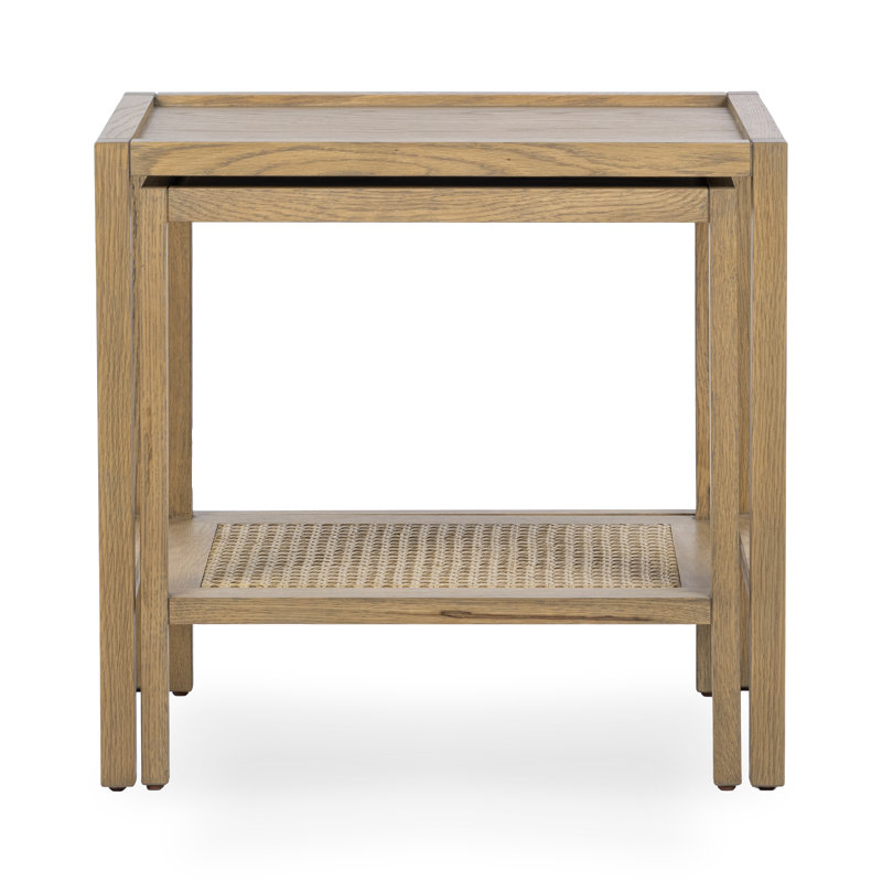 Devin Oak Wood Nesting End Table, Latte Brown