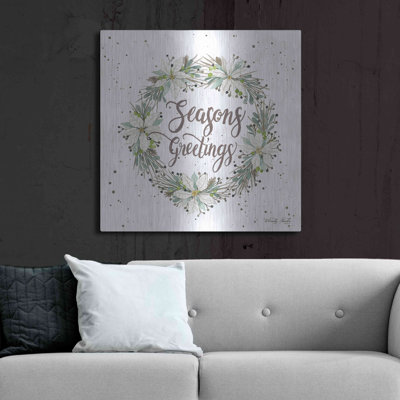 Winston Porter 'Seasons Greetings Wreath III' by Cindy Jacobs, Metal Wall Art, 24"x24"