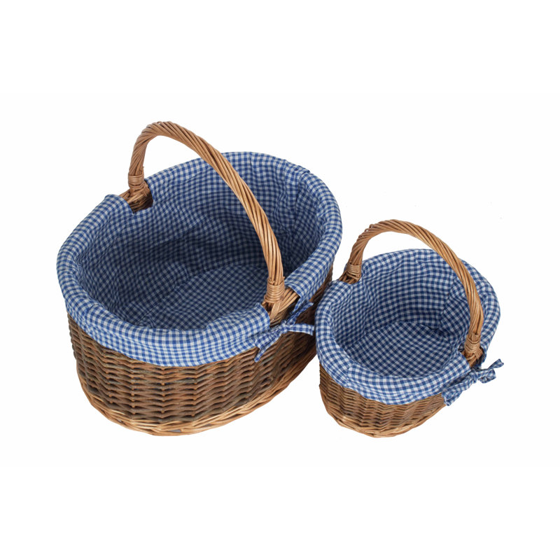 August Grove 2 Piece Wicker Shopper Basket Set, Blue/White