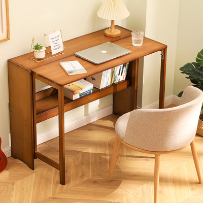 Brown Space Folding Table For Small Spaces, Desk, Can Be Used As Dining Or Study Table, Suitable Bedroom, Apartment, Dorm, Open Storage Design Foldable Desk In Brown, Construction With , Ideal Home