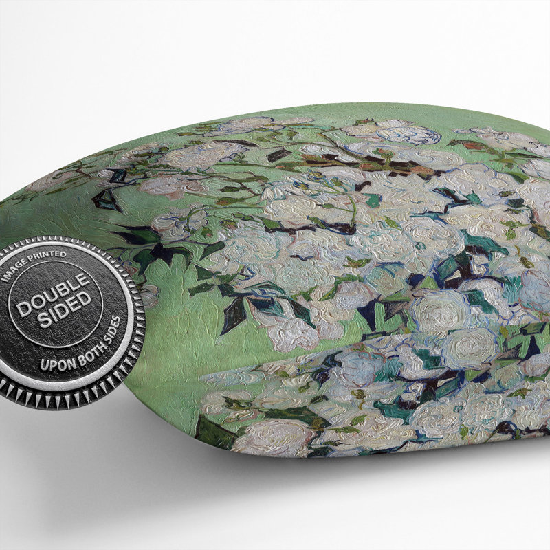 White Roses Scatter Cushion, Green, Grey, 55cm H x 55cm W x 20cm D