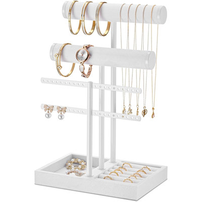 3-tier White Velvet Jewelry Organizer Stand