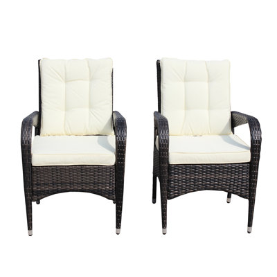 2 Dining Chairs With Beige Cushions - Elegant Outdoor Seating Made Of Pe , Steel, , Fabric, Sponge Withstands Conditions  Beige  Patio Arrangement Group From Protected Harsh Weather Elements