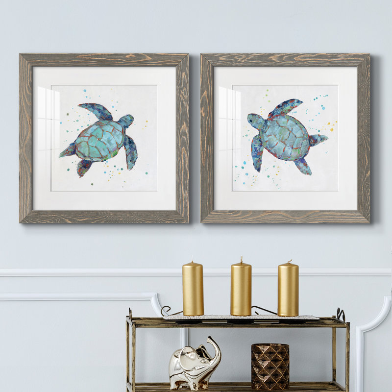 Bulle bleue tortue I - ensemble de 2 reproductions d'art, Cadre en papier gris, H 20 po x l 40 po x P 1,5 po