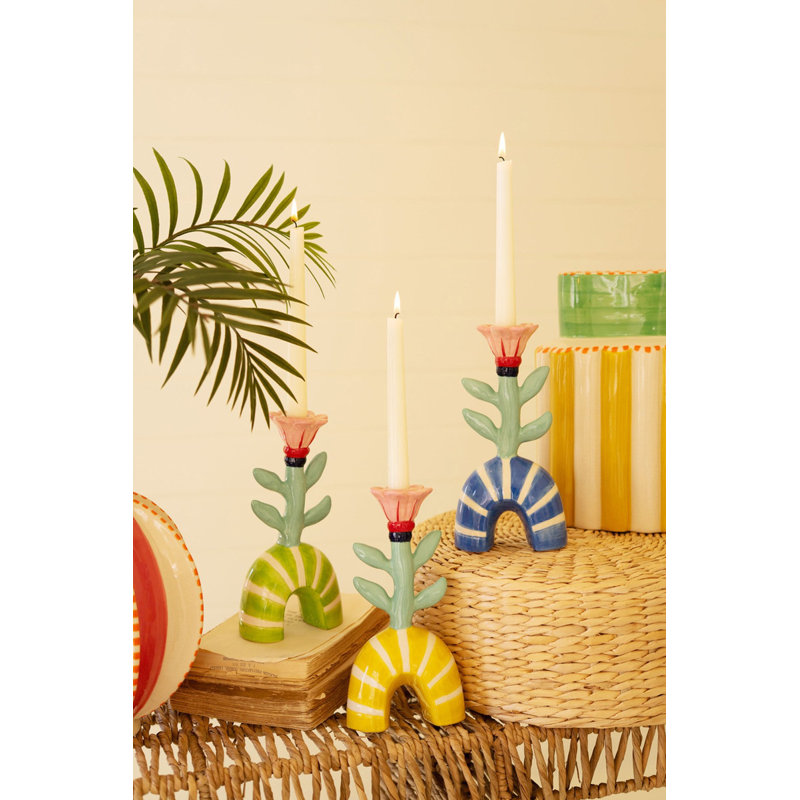 Set of Three Ceramic Flower Taper Candle Holders - One Each