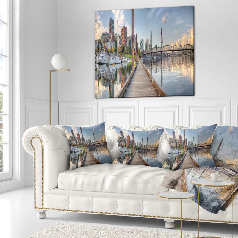 Coussin paysage le long de la rivière Marina, 18 po x 18 po, Coussin décoratif
