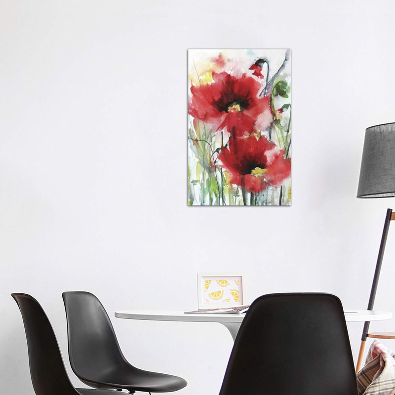 «Red Poppies» par Karin Johannesson - impression d'art graphique, H 40 po x l 26 po x P 1,5 po, Toile tendue