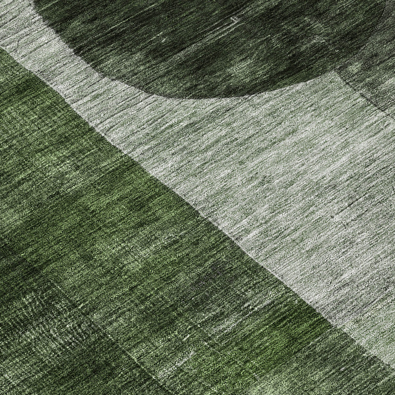 Machine Washable Green and Gray Geometric Fern Rug