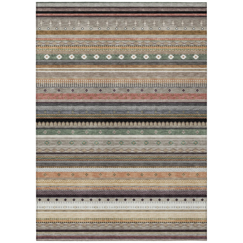 Machine Washable Indoor/Outdoor Husby ACN2218 Striped Rug, Rectangle 2'6" x 3'10"