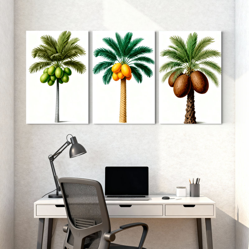 Palmiers, palmiers, noix de coco, motif tropical, ensemble de 3 impressions sur toile, H 30 po x l 60 po