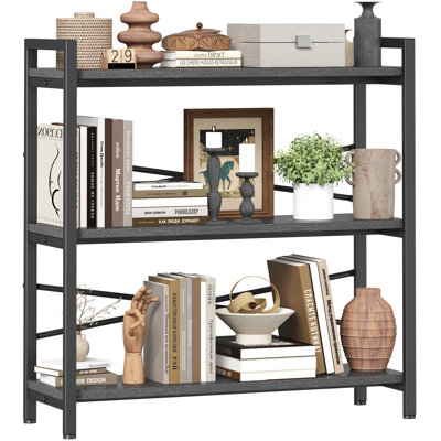 Book Shelf, 3 Tier Bookshelf 31.49" Width, Book Shelf Storage and Organization, Wooden and Metal Industrial Bookcase, Large Book Shelves for Home Living Room Bedroom Office Storage(Grey)