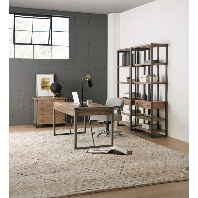 32'' Gray/Brown Mango Wood 2-Drawer Lockable Lateral File Cabinet