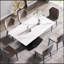 Table de salle à manger moderne en pierre artificielle blanche de 63 pouces avec pieds en X noirs pour six personnes-508518148