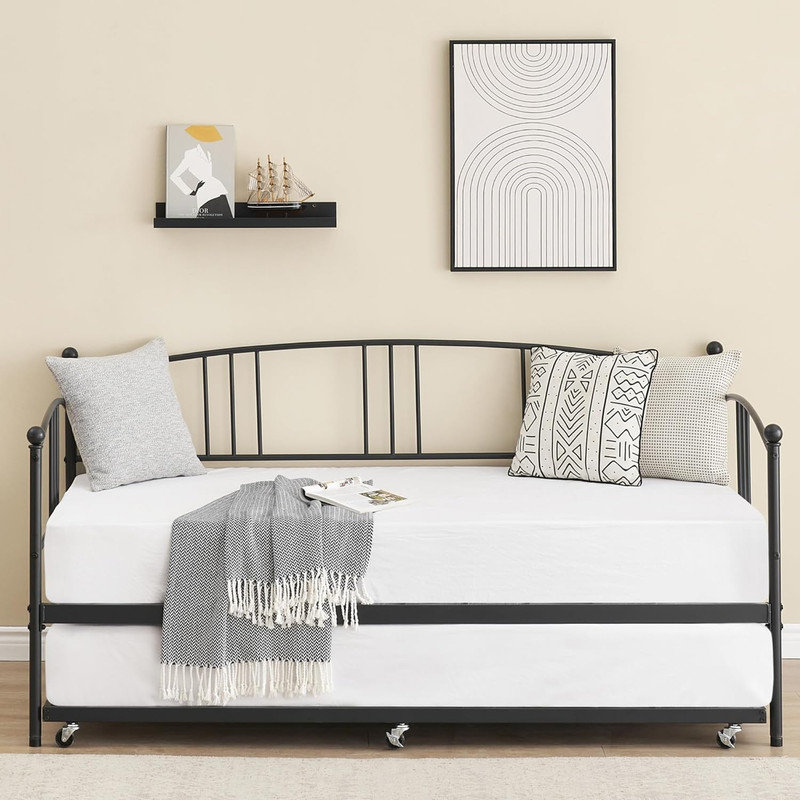 Winston Porter Twin Daybed With Trundle, Metal Twin Size Daybed With ...