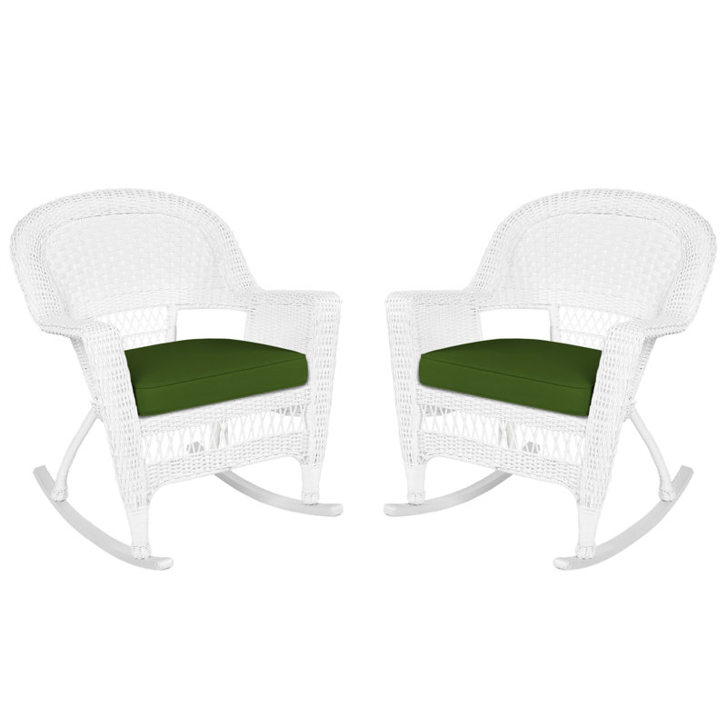 Chaise berçante en osier Raenesha, Blanc, Vert forêt