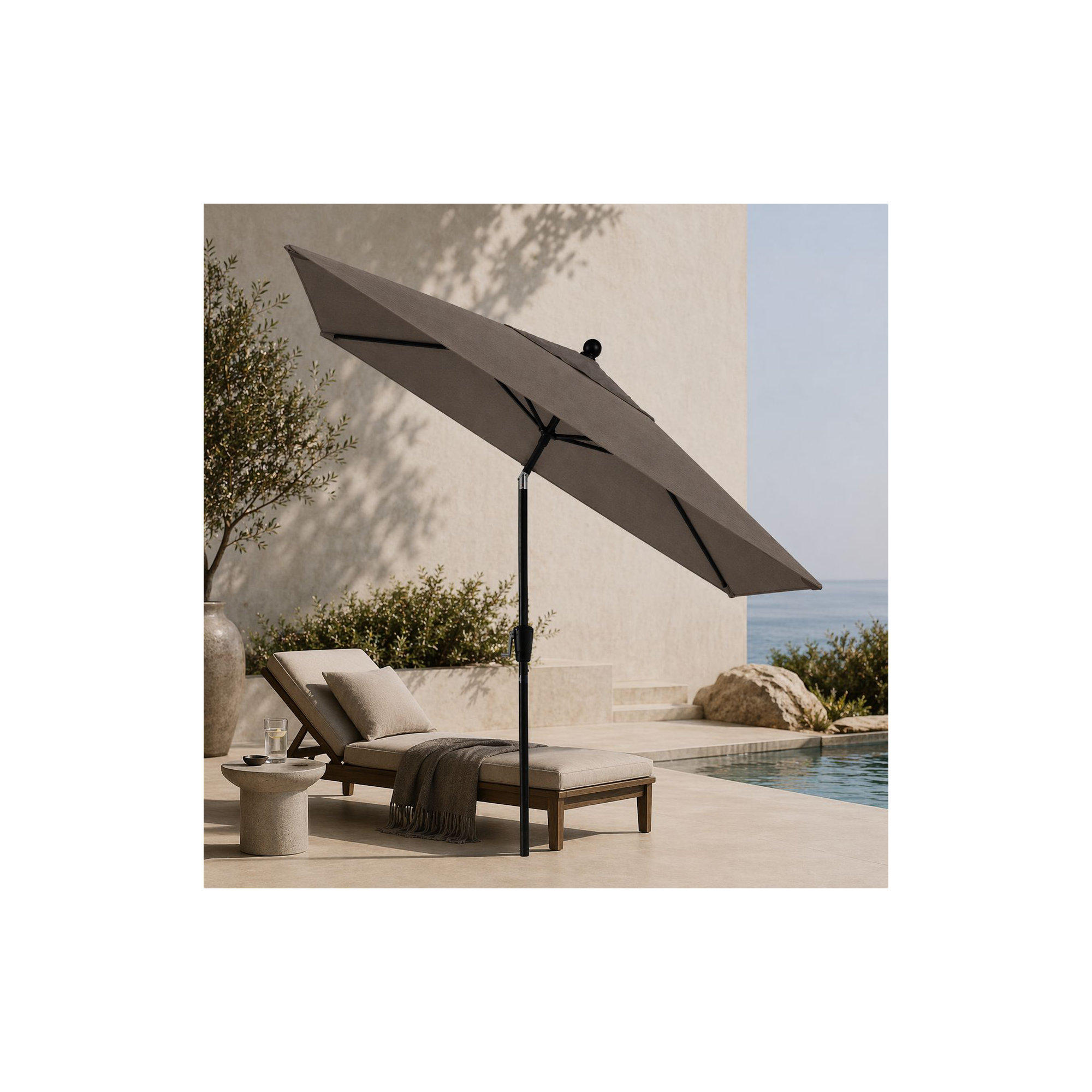 Natalie 103'' Outdoor Umbrella, Spectrum Graphite Sunbrella® Plainweave, Black Sapphire