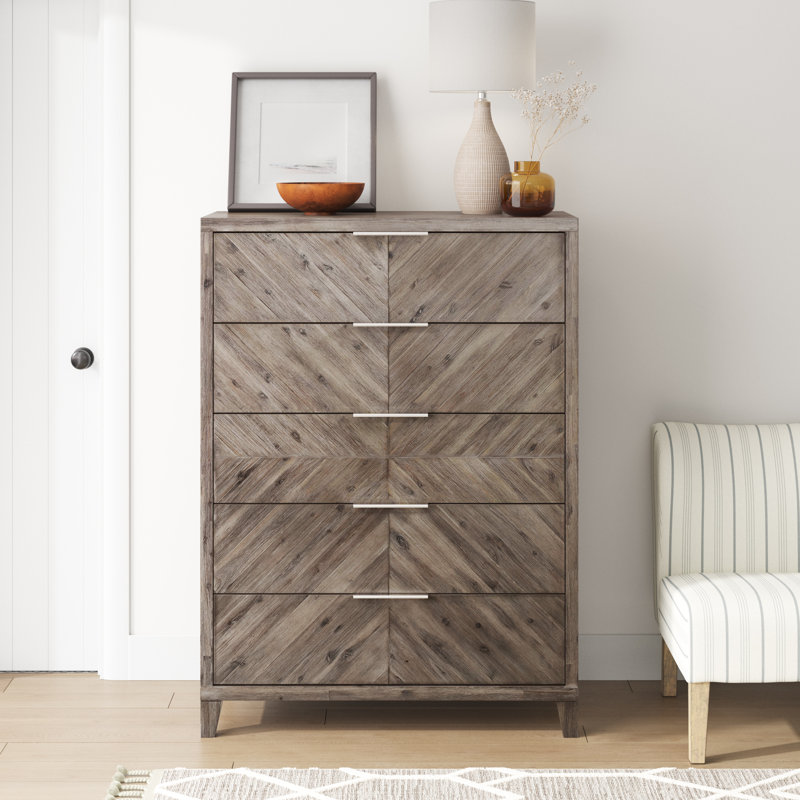 Commode en bois massif 5 tiroirs Tristian