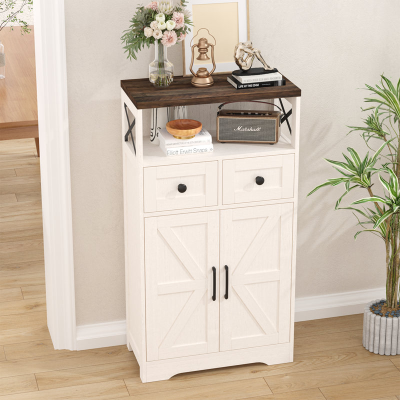 Storage Cabinet With Doors And Drawers, White/Brown