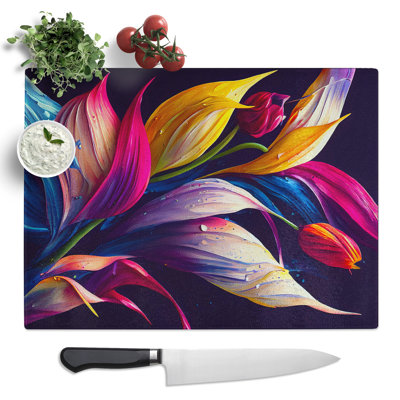 Vibrant Flowers No.6  Glass Chopping Board