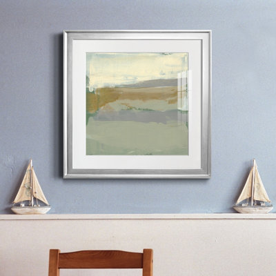 Sage And Gold Swipe I - Modern Abstract Art, Matted and Framed Under Acrylic Glass, Modern Living Room Wall Art