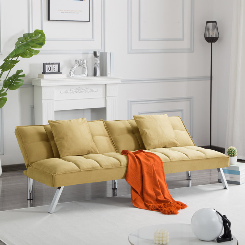 Futon Convertible Sofa Bed with Metal Legs, Olive Velvet
