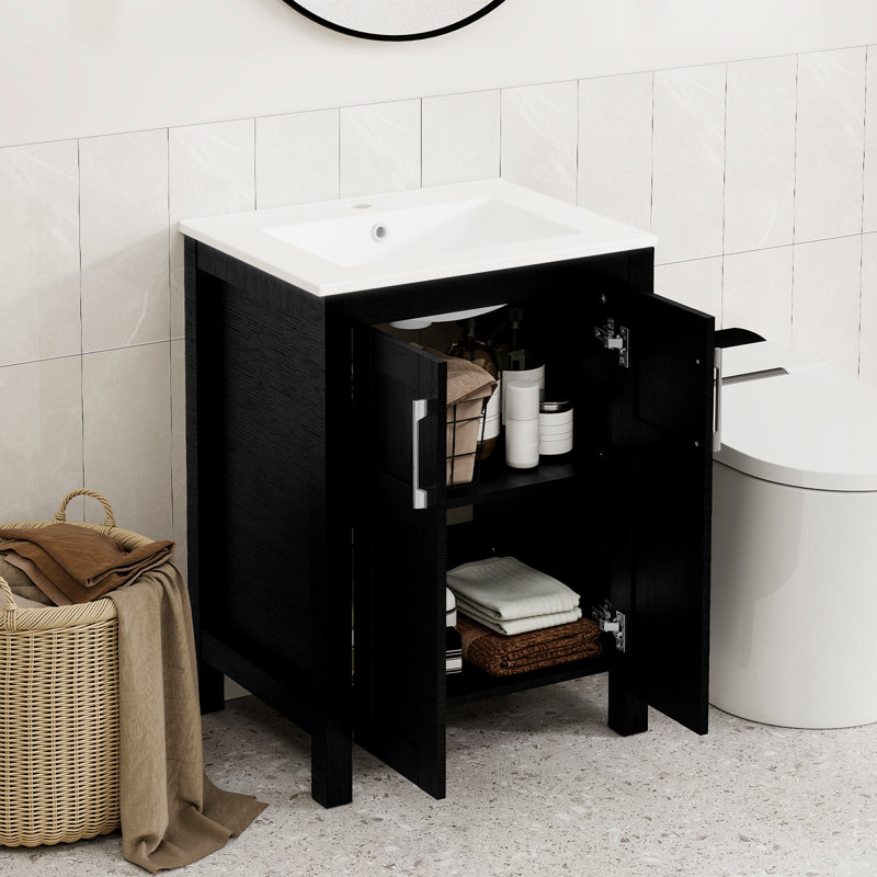 Ensemble de meuble-lavabo simple 24 po avec lavabo moderne 24 po, Noir / blanc