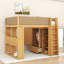Lit mezzanine en bois à 2 tiroirs avec étagères, armoire intégrée, barrières de sécurité rembourrées et éclairage DEL-1726491591-1726491589