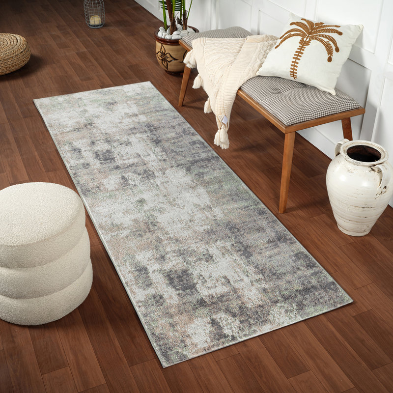 Modern Abstract Grey/Brown/Green, Runner 80 x 220cm