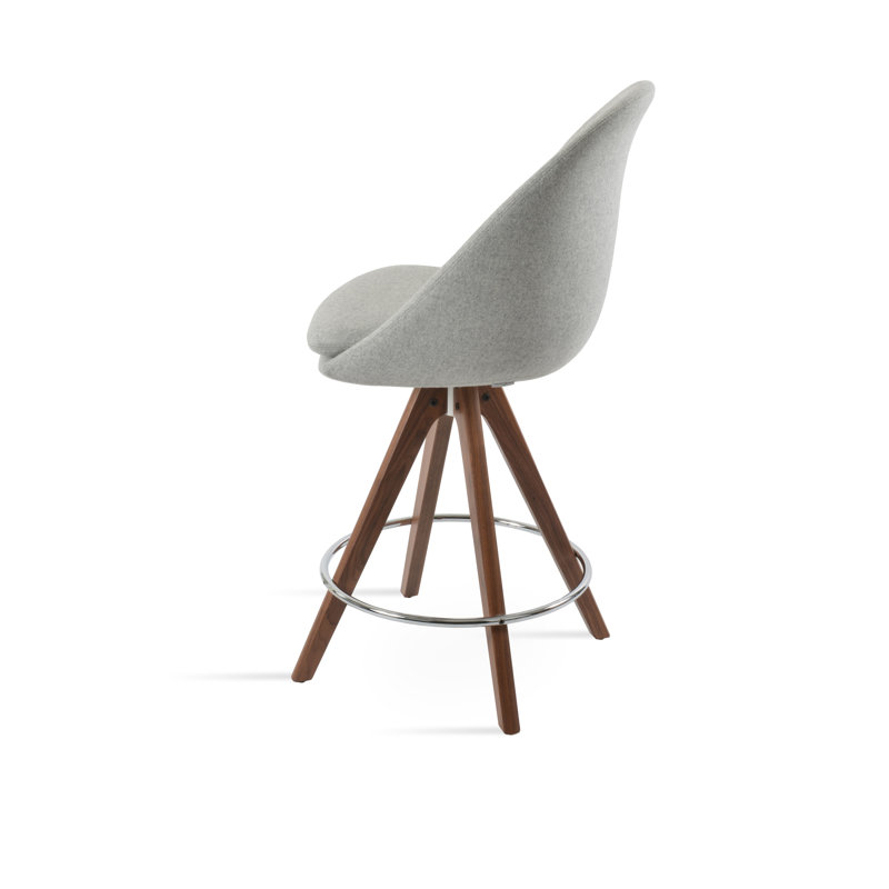 Tabouret de bar et de comptoir pivotant Avanos, Tabouret de comptoir (siège d'une hauteur de 23,2, Blanc, Noyer