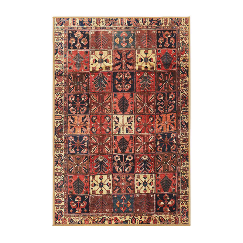 Tapis traditionnel rouge / beige, Rectangle 5 pi x 7 pi