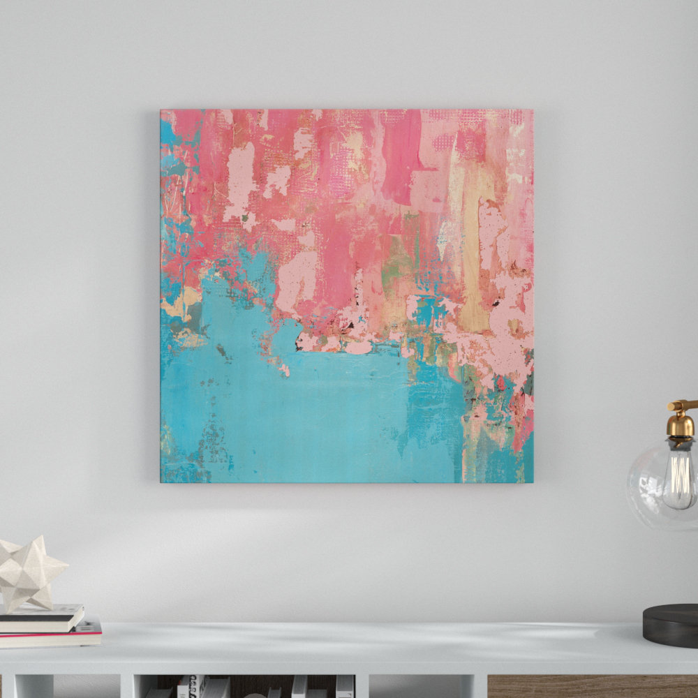 'Pink and Blue Abstract' Graphic Art Print on Canvas Wrought Studio™