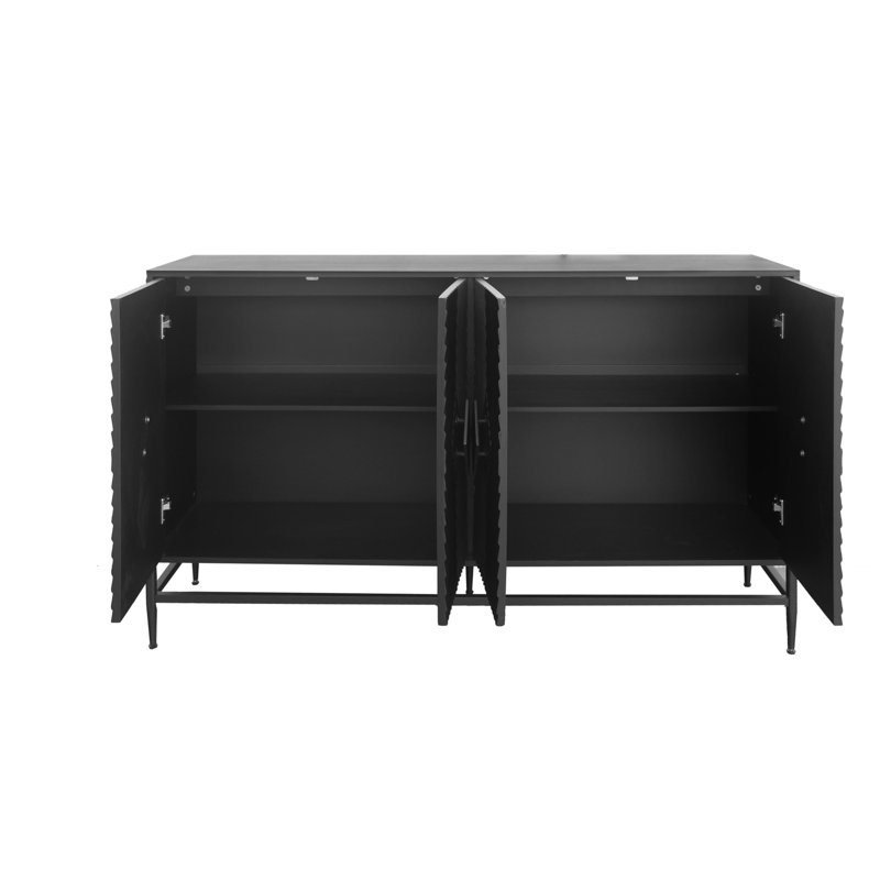 Buffet en bois laqué noir mat à 4 portes avec tablettes réglables pour le salon, le vestibule, le couloir, la cuisine et la salle à manger
