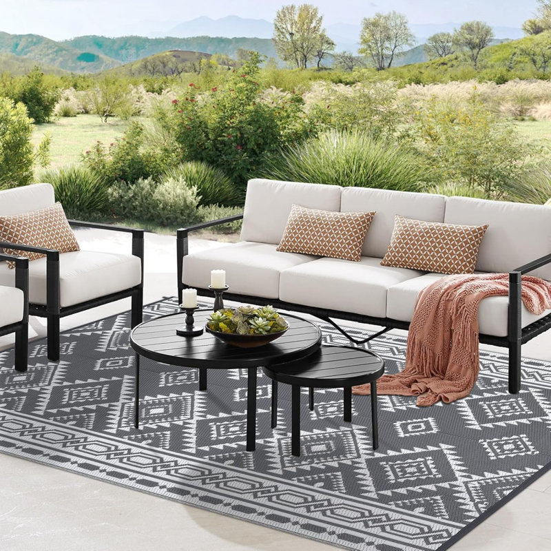 Indoor/Outdoor Reversible Rug, Modern All-Weather Floor Mat for Patio, Deck, Balcony, Rectangle 5' x 7'