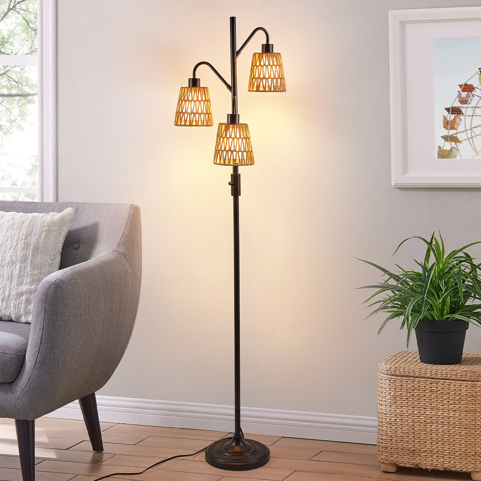 Bay Isle Home Charlo 68.1'' Black Tree Boho Floor Lamp | Wayfair