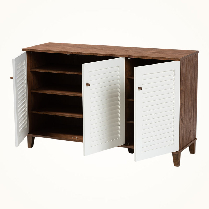 Coolidge 3-Door Shoe Cabinet in Two-Tone White and Walnut Finish, 44.75'' H X 28.5'' W X 12.25'' D, White