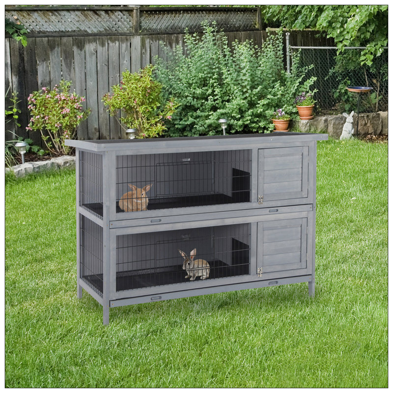Cage à lapin spacieuse à 2 étages avec portes verrouillables, toit imperméable et plateaux faciles à nettoyer pour une utilisation intérieure / extérieure