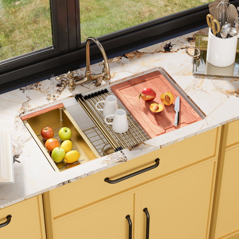 Évier de cuisine simple 33 po x l 19 po en céramique avec station de travail rebord
