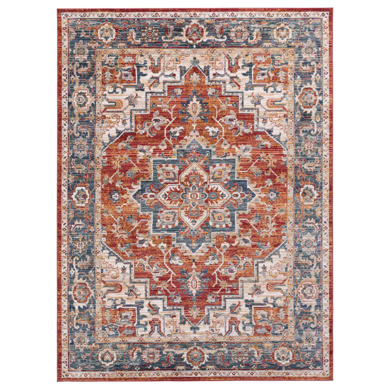 Oriental Machine-Made Red/Blue Area Rug, Rectangle 8' x 10'