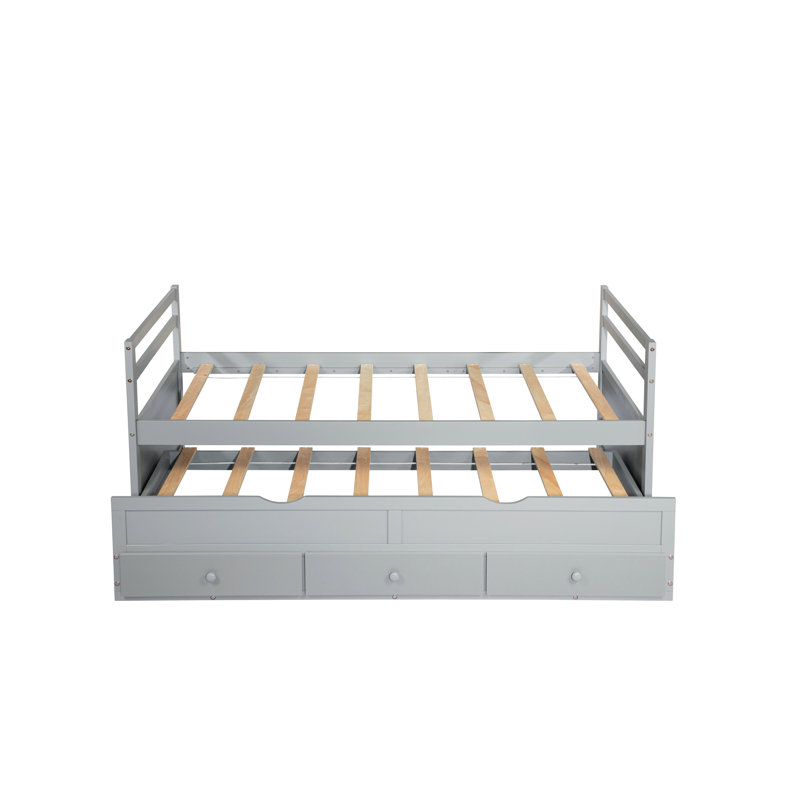 Grey Twin Bed With Modern Style Headboard, , Trundle And Storage In Stylish Options, Gray